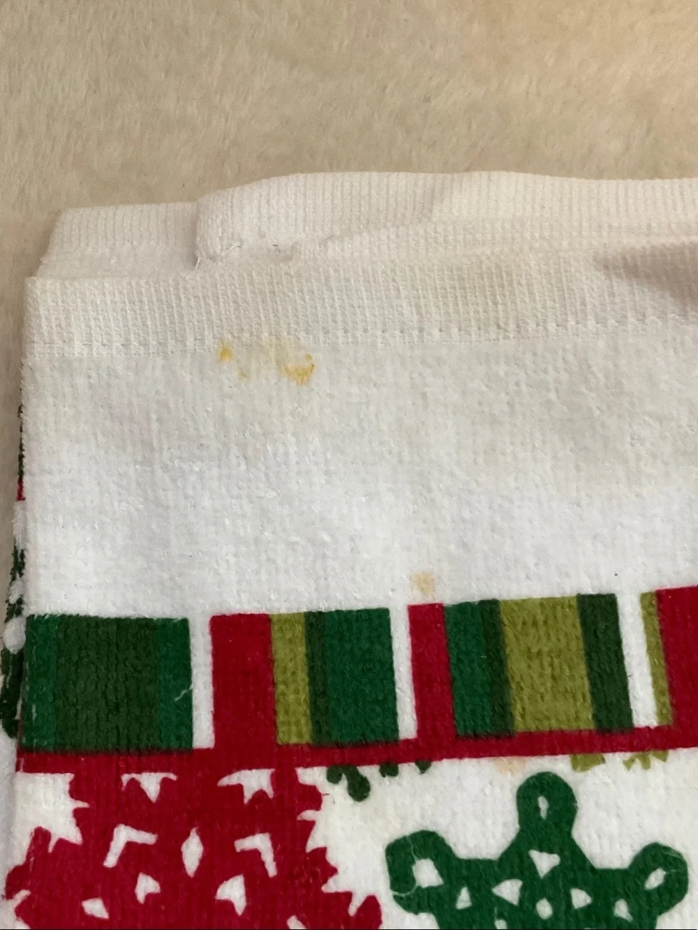 FRIENDS Holiday Snowflake Kitchen Towel in Red Green and White